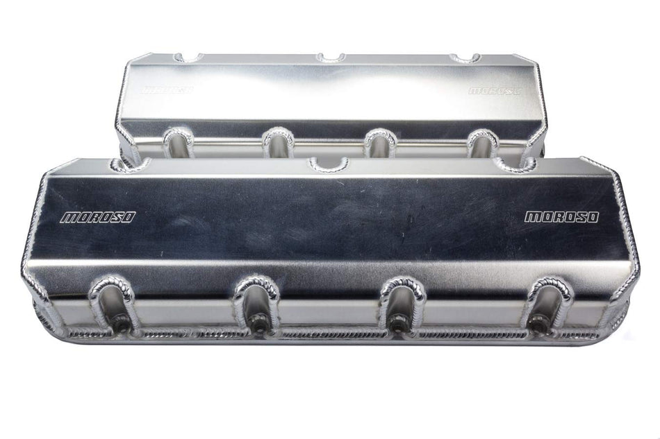 Moroso Valve Cover, Short, 3 in Height, Billet Rail, Moroso Logo, Fabricated Aluminum, Natural, Big Block Chevy, Pair