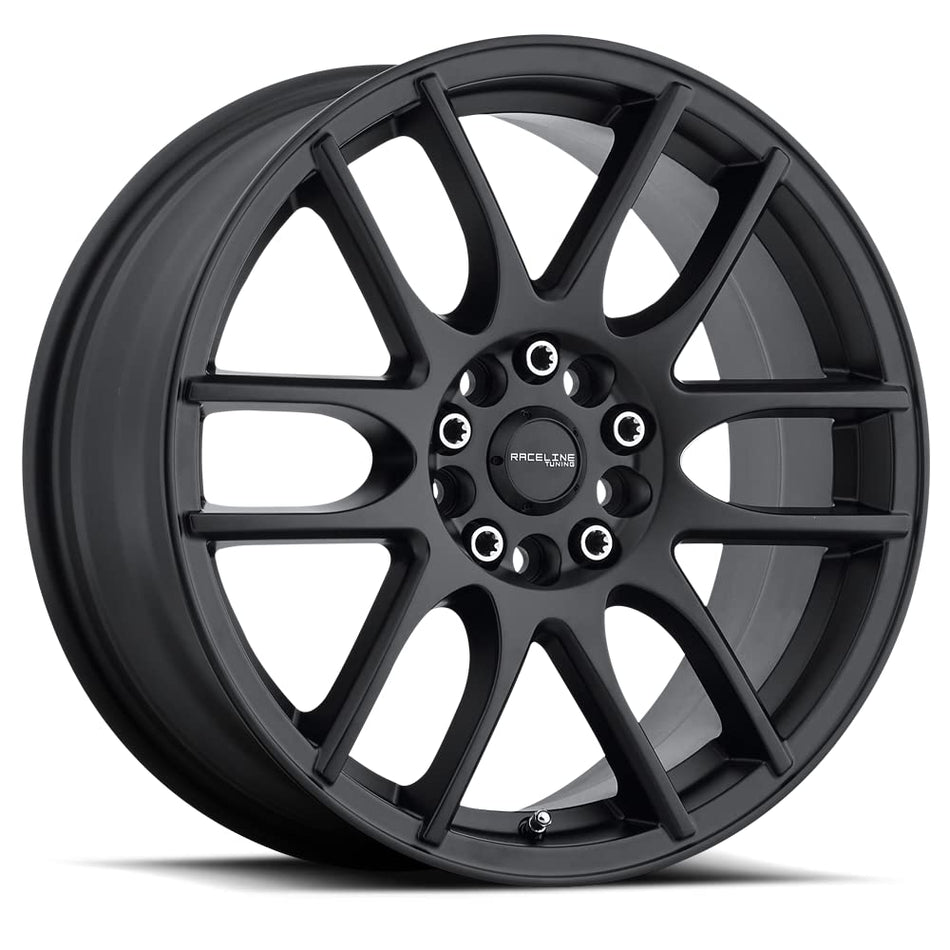 Raceline Wheels 141B Mystique Wheel Black 16X74X100/4X108 Bolt Pattern +40mm Offset/(5.57B/S) 6 Spoke Aluminum Passenger Car Wheels, Full Size Replacement Black Car Rims
