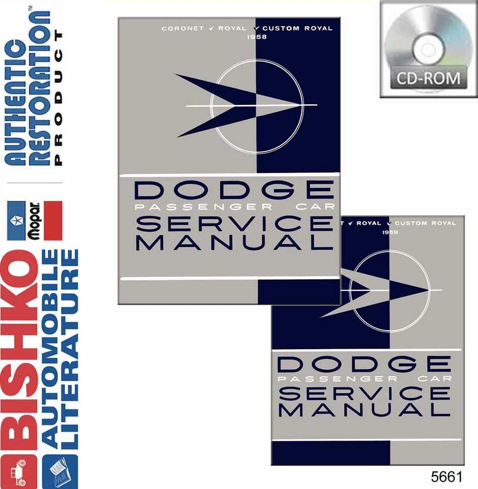 bishko automotive literature 1958 1959 Dodge Coronet Royal Custom Shop Service Repair Manual CD Engine Wiring