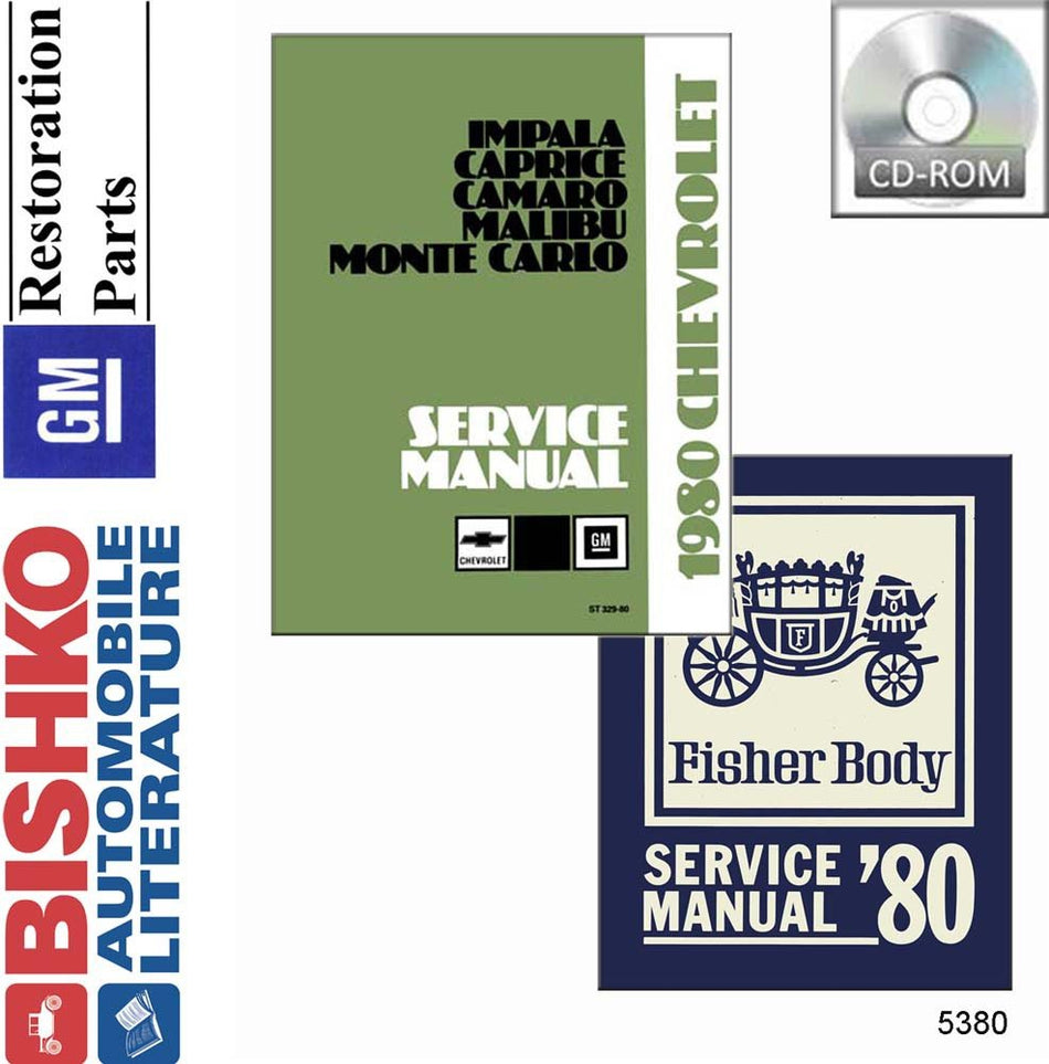 bishko automotive literature 1980 Caprice Impala Malibu Monte Carlo Shop Service Repair Manual CD Engine
