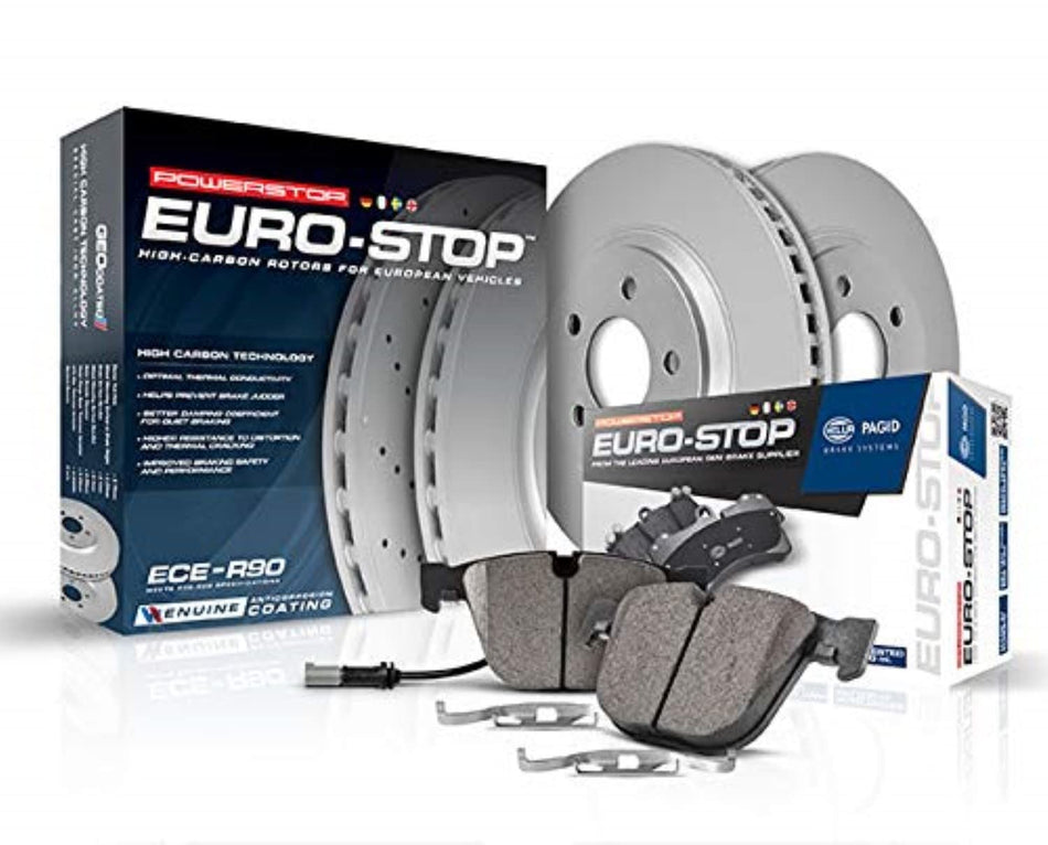 Power Stop ESK7175 Euro-Stop Front Brake Kit- Coated Brake Rotors & Ceramic Brake Pads