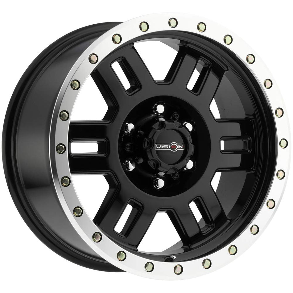 16X8 6X5.5 4.5BS MANX 398 GLOSS BLACK MACHINED LIP - VISION WHEEL