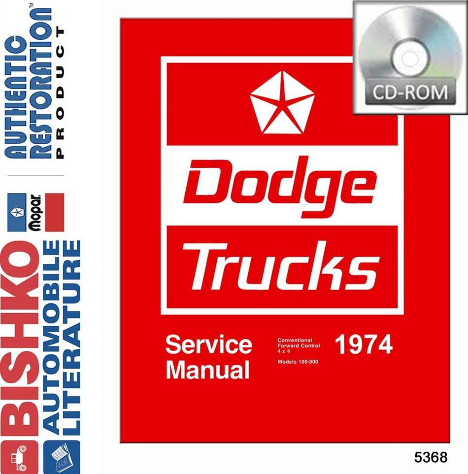 bishko automotive literature 1974 Dodge D/W 100-800 Pickup Truck Shop Service Repair Manual CD Engine Wiring