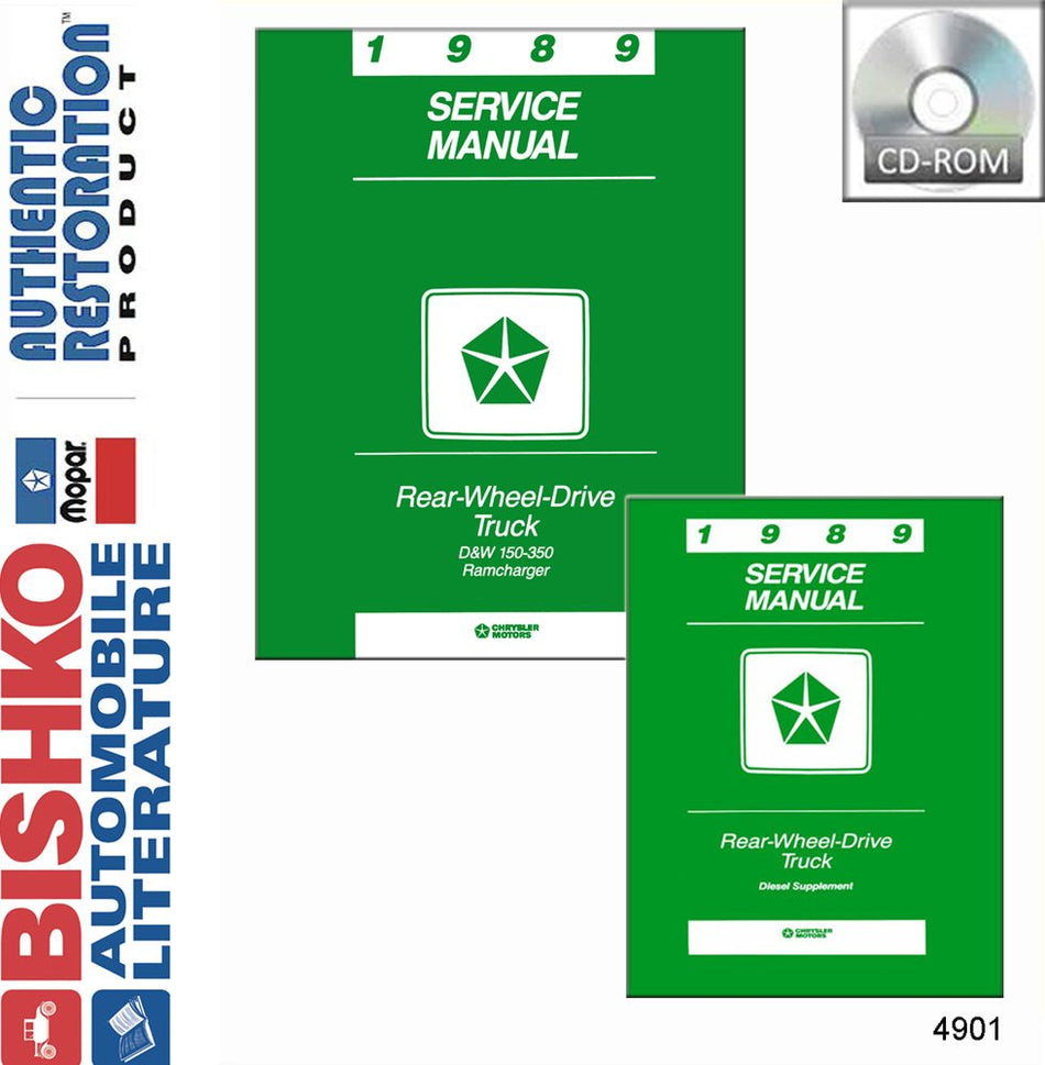 bishko automotive literature 1989 Dodge Pickup Truck & RAMCharger Shop Service Repair Manual CD Engine