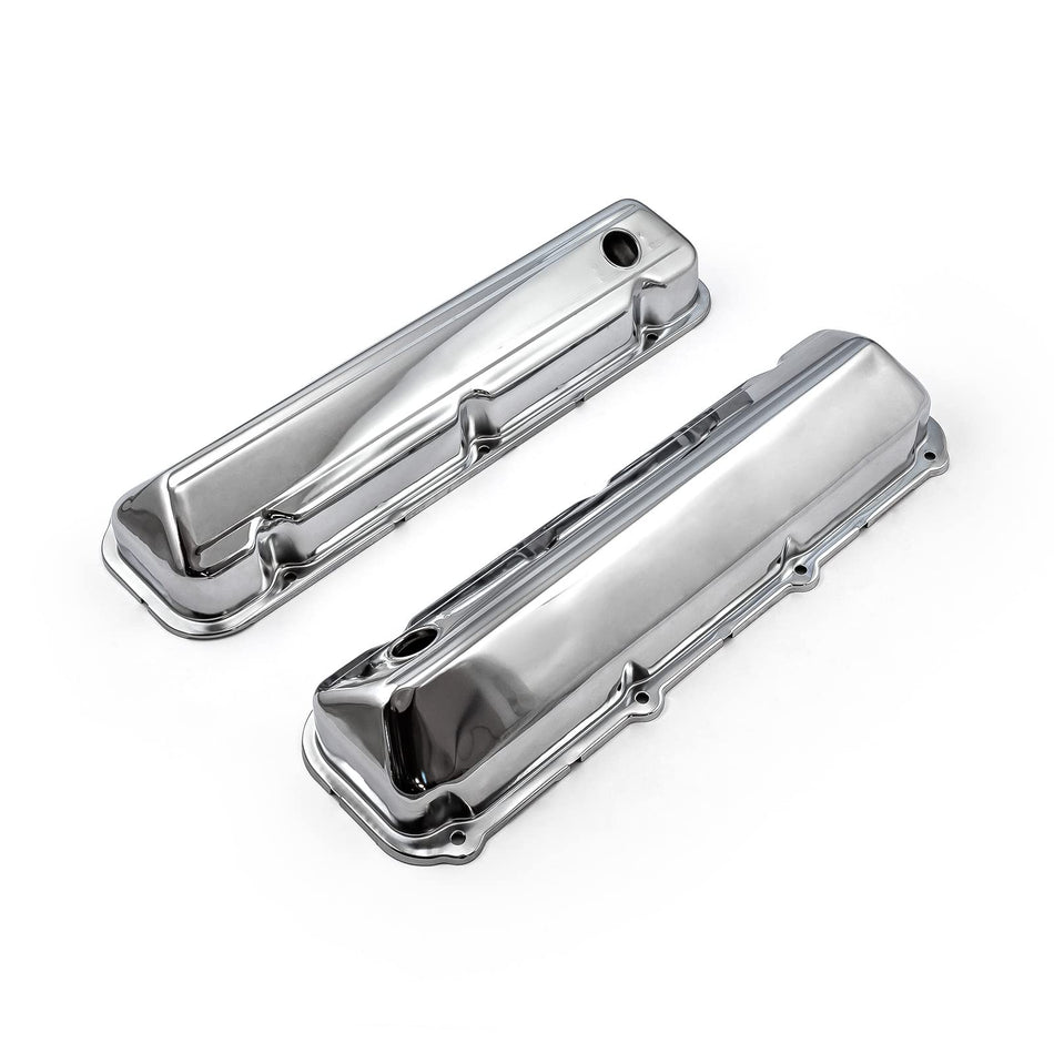 Speedmaster PCE314.1045 Fits Ford 429 460 Chrome Steel Valve Covers - 3 1/2 Tall w/Baffled Hole