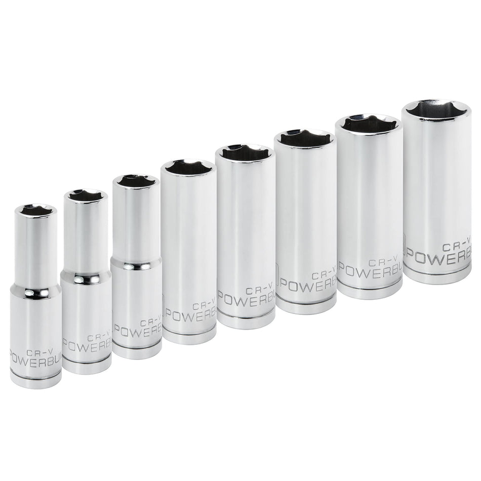 Powerbuilt 640055 8 Piece 1/2 Drive Metric 6Pt. Deep Well Socket Set