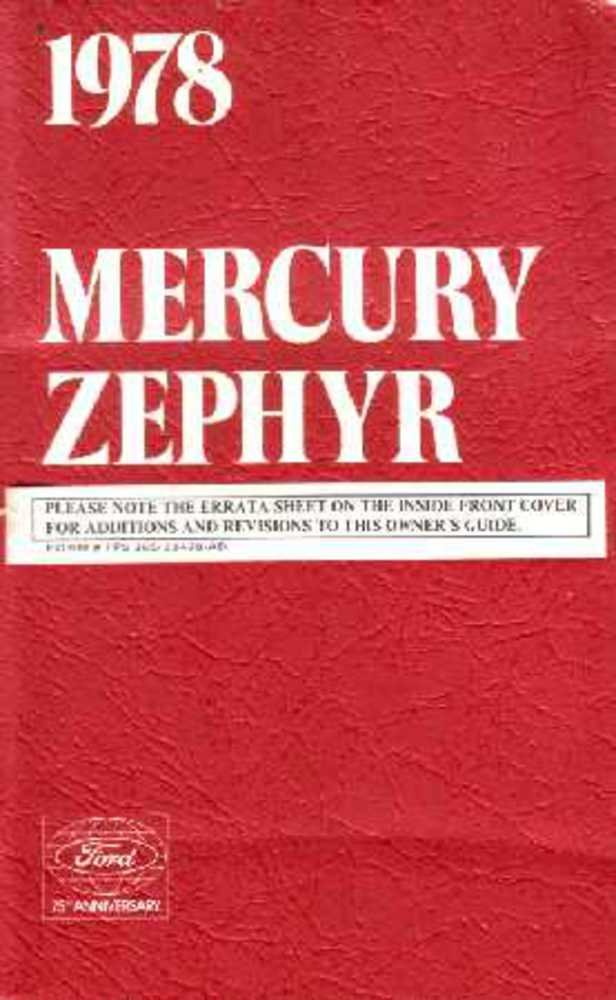 bishko automotive literature 1978 Mercury Zephyr Owners Manual User Guide Reference Operator Book Fuses