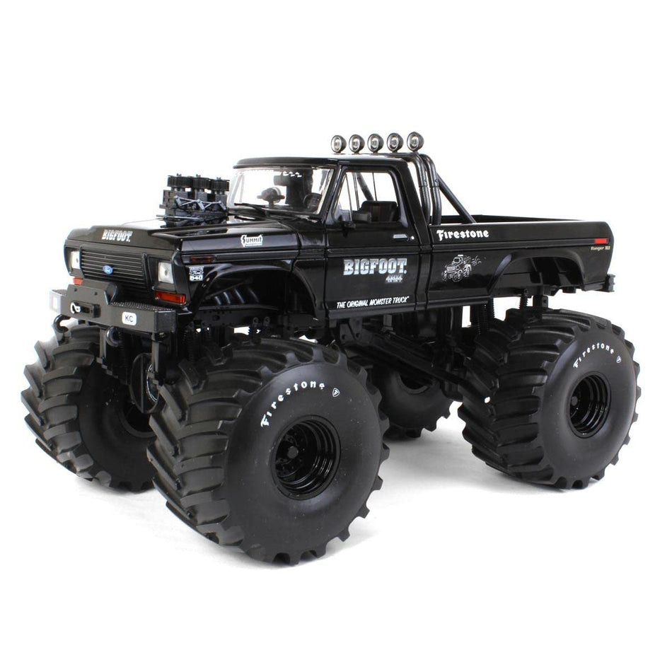 Greenlight 1/18 1974 Ford F-250 Ranger XLT Monster Truck, Bigfoot #1, Black Bandit, 66 inch Tires 13650