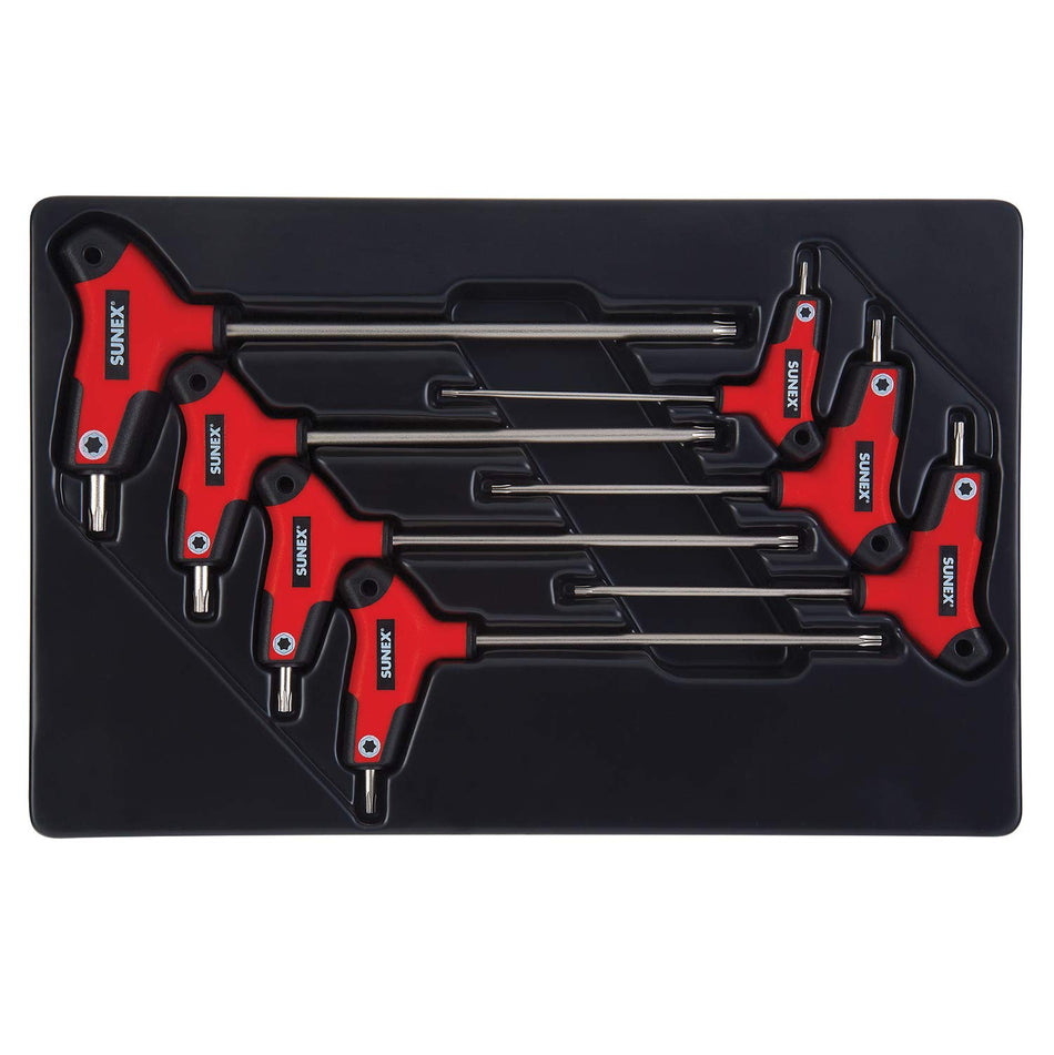 Sunex 9857T, Star Hex Key Set, 7Piece, T10 to T40, Comfort Grip, Rubber Overmolded Handle, Storage Tray