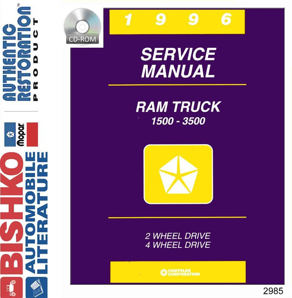 bishko automotive literature 1996 Dodge 1500-3500 Ram Pickup Truck Shop Service Repair Manual CD Engine