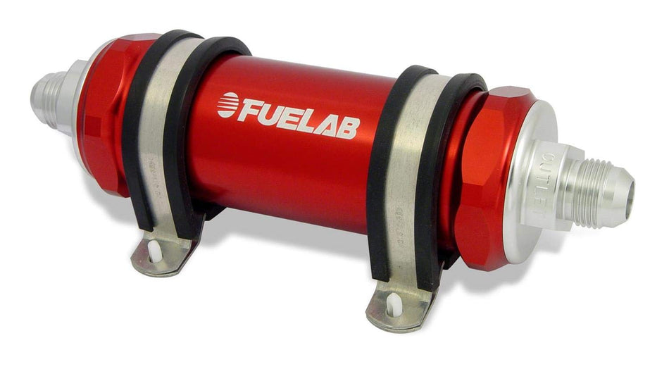 Fuelab - 828 In-Line Fuel Filter Long -6AN In/Out 6 Micron Fiberglass - Red (82831-2)