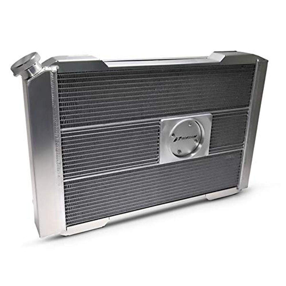 PFM Radiator, Slim-Fit Universal Series, 27-13/32 in W x 18-1/2 in H x 4 in D, Single Pass, Driver Side Inlet, Passenger Side Outlet, Aluminum, Natural, Manual Transmission, Each