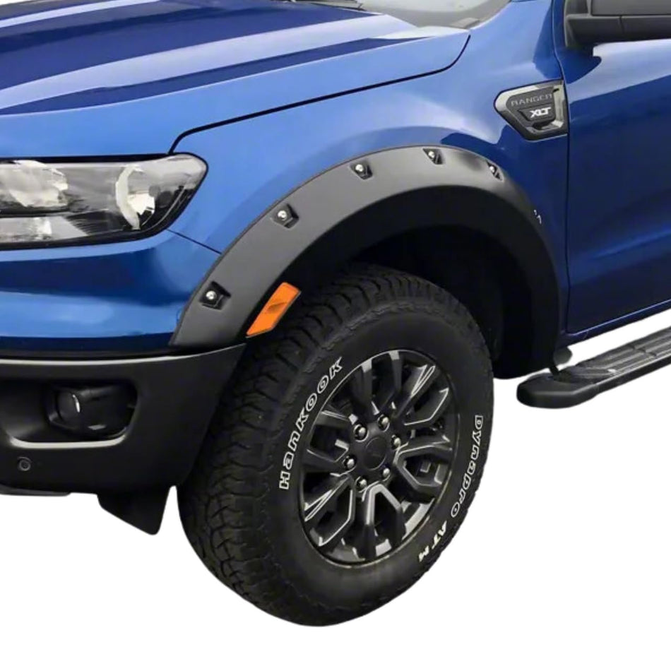 Bushwacker Pocket/Rivet Style Front & Rear Fender Flares | 4-Piece Set, Black, Smooth Finish | 20949-02 | Fits 2019 - 2023 Ford Ranger