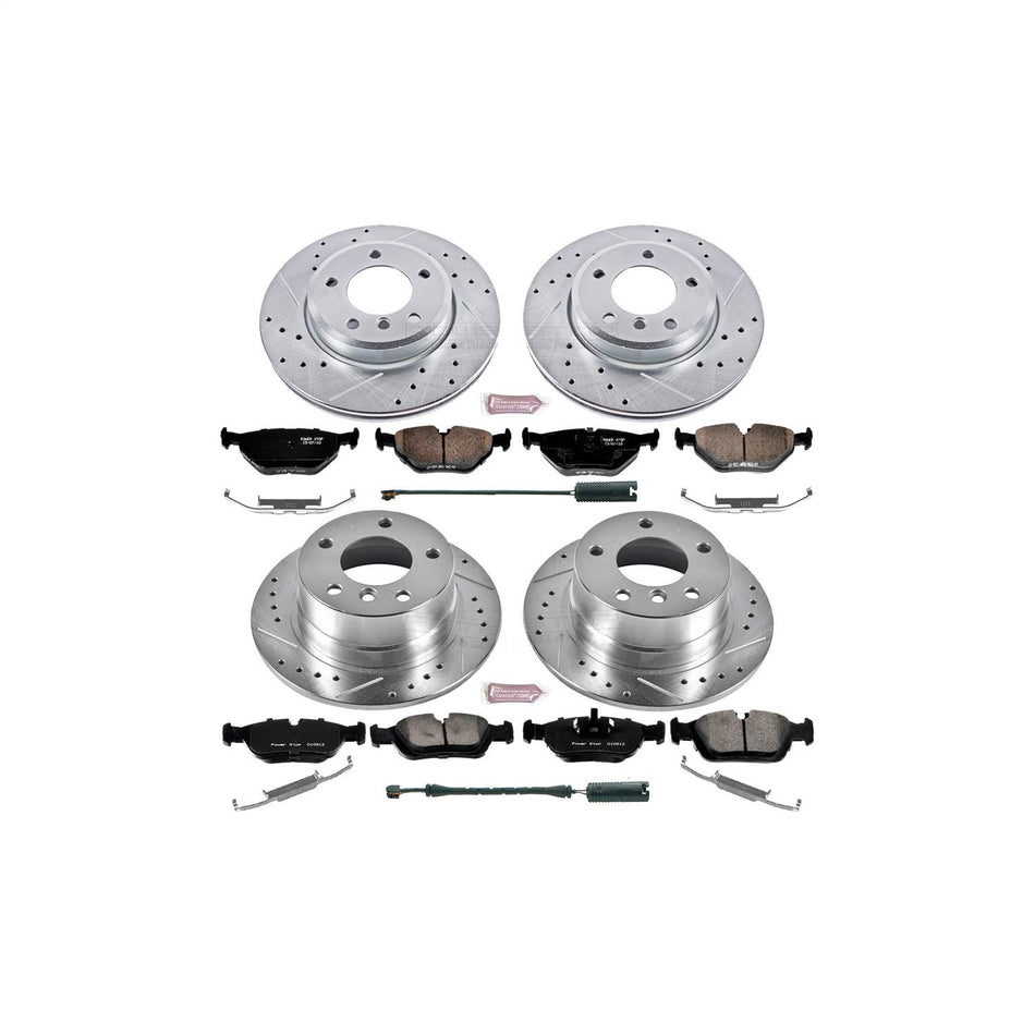 Power Stop K870 Front and Rear Z23 Carbon Fiber Brake Pads with Drilled & Slotted Brake Rotors Kit