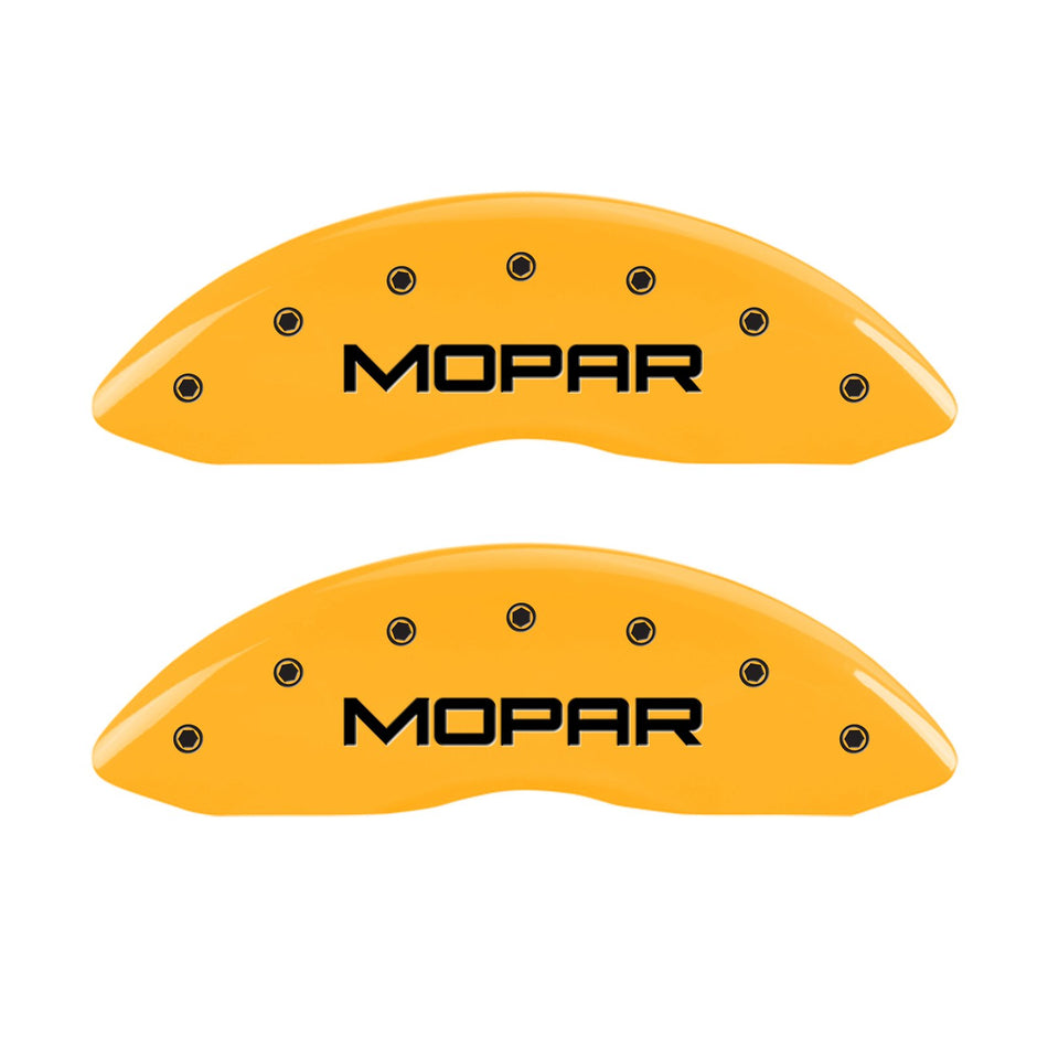 MGP Caliper Covers 32020SMOPYL Yellow Caliper Cover (Set of 4, Engraved Front and Rear: MOPAR, Yellow powder coat finish, black characters)