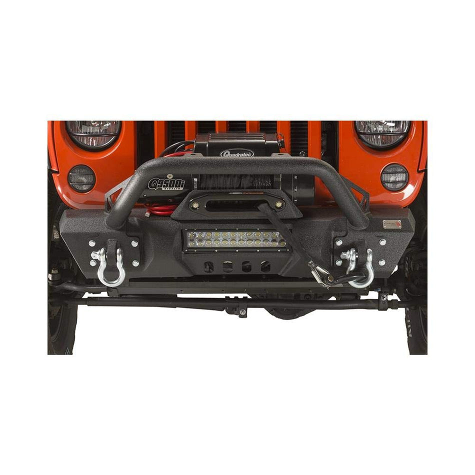 Front Stubby Winch Bumper with Tube Guard & LED Light Bar Slot for Jeep JK Wrangler & Unlimited