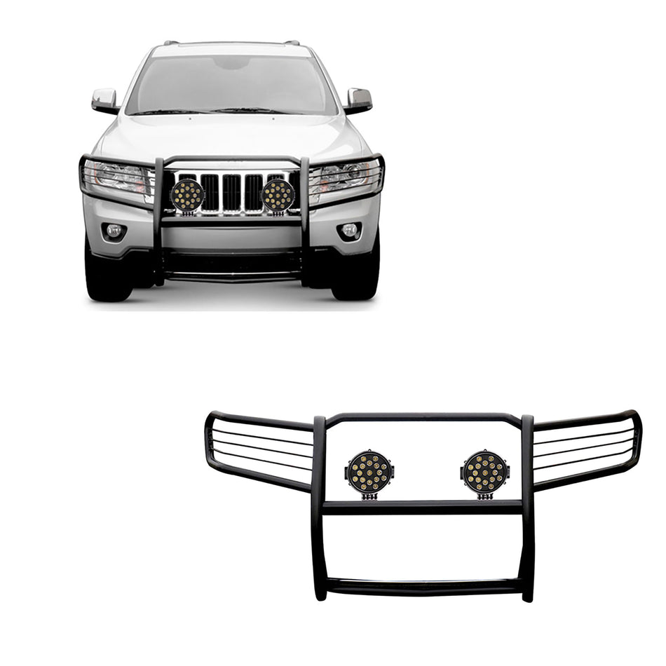 Black Horse Grille brush Bumper Guard Modular Black Come With pair of 7.0Dia.LED Lights with Black Trim Rings Compatible with 2005-2010 Jeep Grand Cherokee-17A080200MA-PLB