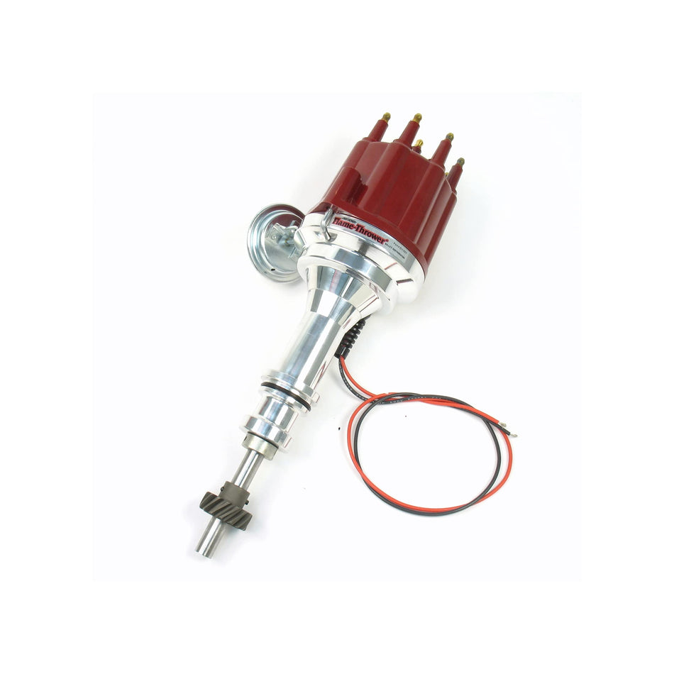 Pertronix D132711 Flame-Thrower Plug and Play Vacuum Advance Red Male Cap Billet Electronic Distributor with Ignitor II Technology for Ford 351C