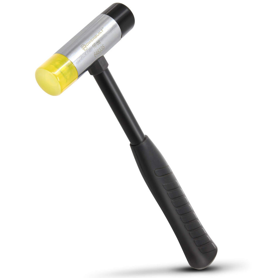 Powerbuilt 16 Ounce Soft Face Hammer, Non-Marring Rubber, Lightweight Tubular Steel Handle with Comfortable Non-Slip Grip, Yellow Black 648335