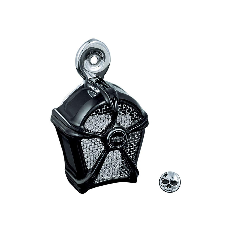 Kuryakyn 7297 Motorcycle Accessory: Mach 2 Horn Cover for 1995-2019 Harley-Davidson Motorcycles, Gloss Black with Chrome Mesh