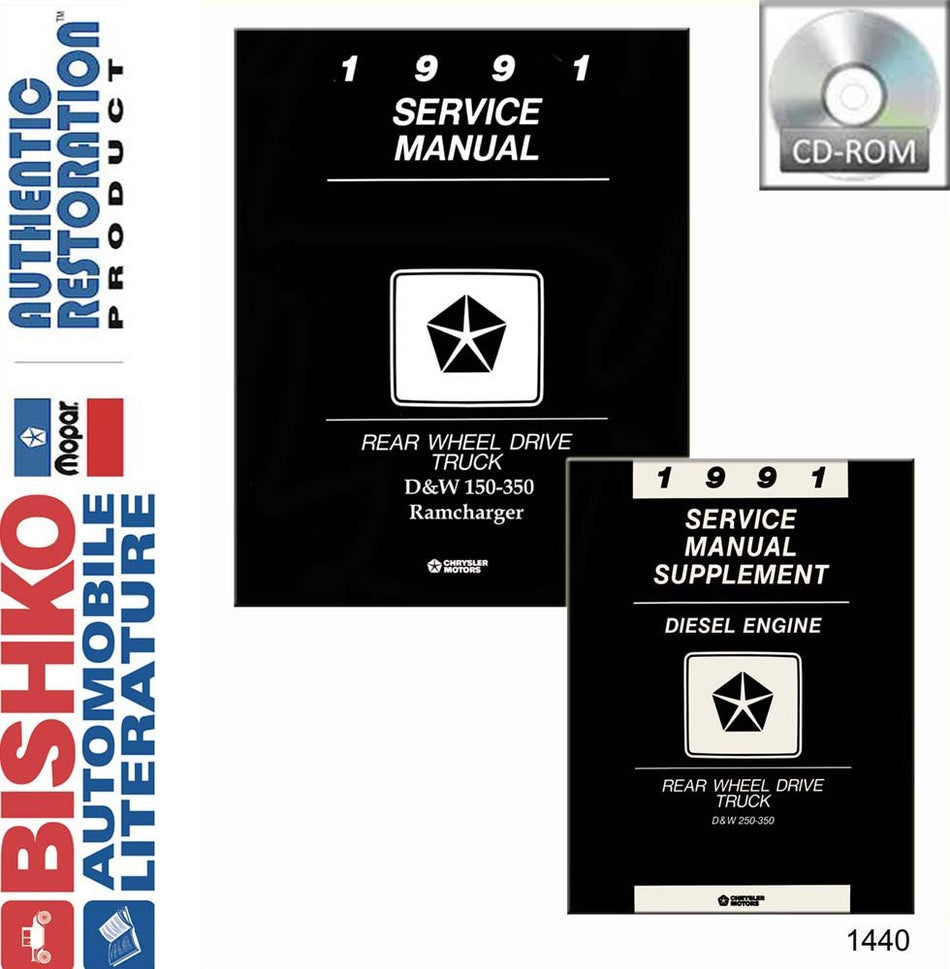 bishko automotive literature 1991 Dodge Pickup Truck RAMCharger Shop Service Repair Manual CD Engine