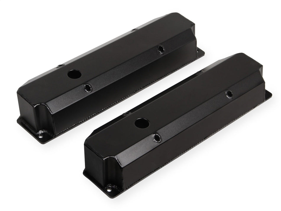 Holley 890006B Aluminum Valve Cover Set Long Bolt w/Emissions Port Pair Black Finish Aluminum Valve Cover Set