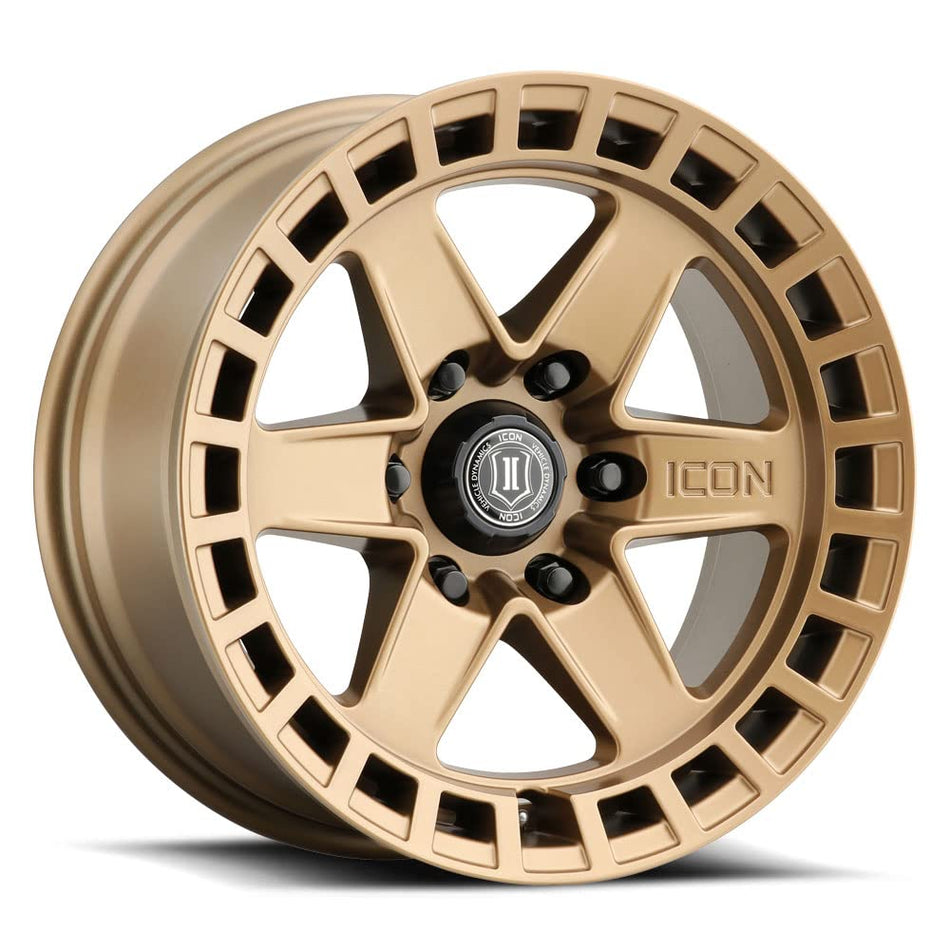 ICON Alloys Raider, Satin Brass, 17 x 8.5/6 x 5.5, 0mm Offset, 4.75" BS, 3417858347BS