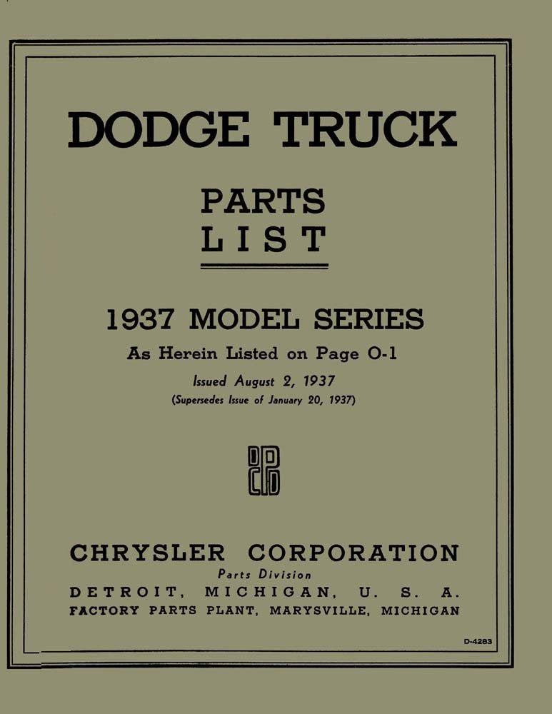 bishko automotive literature 1937 Dodge Part Numbers Book List Guide Catalog Interchange Illustrations OEM