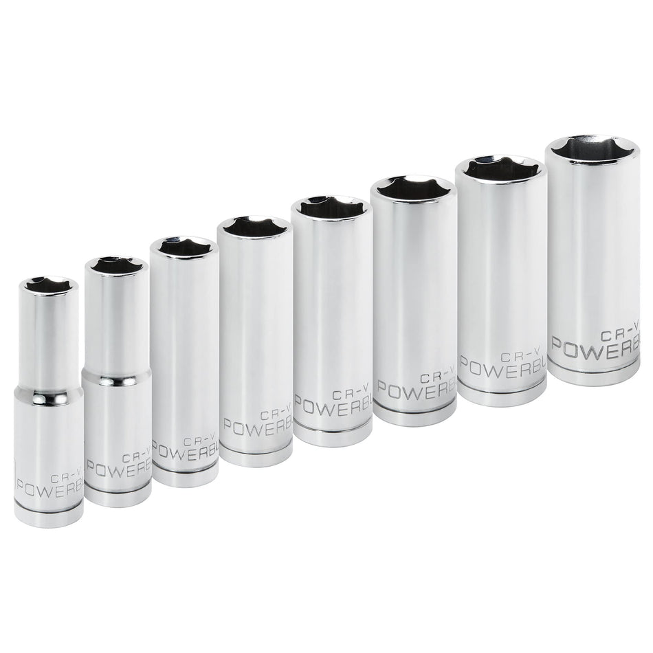 Powerbuilt 640056 1/2 SAE 6Pt Deep Socket Set, 8 Piece, Silver