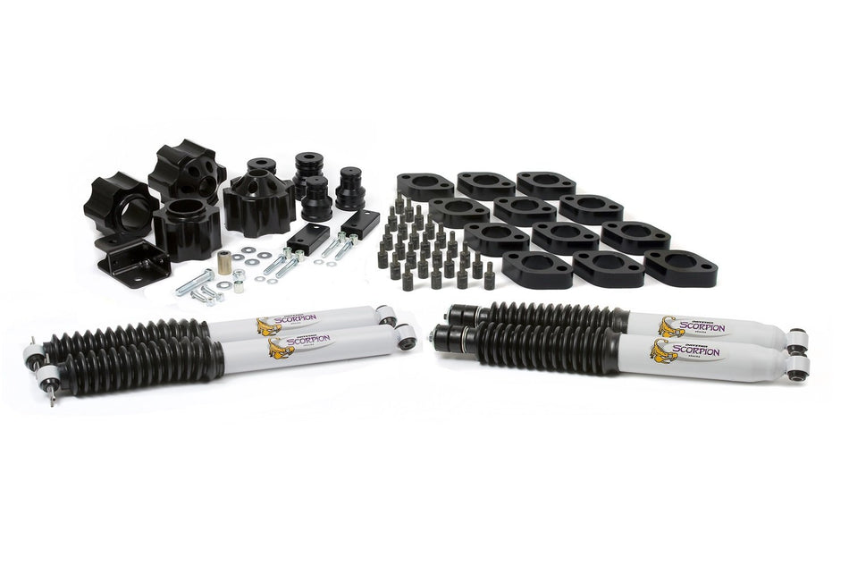 Daystar, Jeep JK Wrangler 4 Lift Kit (3 suspension & 1 body) with bump stop extensions, track bar bracket, and front and rear shocks, fits 2007 to 2017 2/4WD, fits automatic transmission only KJ09156BK, Made in America