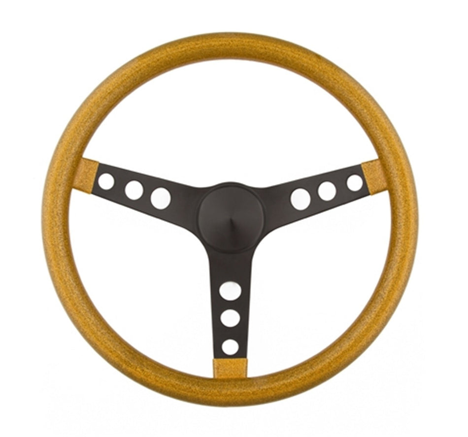 Grant 8477 Gold Metal Flake 15 inch 3-Black Spoke Design Steering Wheel