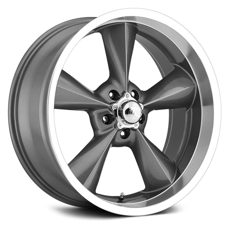 BG Rod Works OLD SCHOOL Custom Wheel - 15x8, 0 Offset, 5x114.3 Bolt Pattern, 78.1mm Hub - Gunmetal with Machined Lip Rim