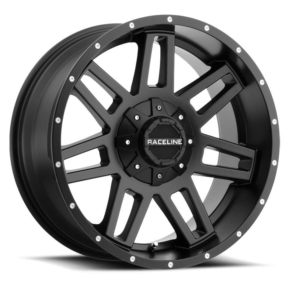 Raceline Wheels 931B INJECTOR Wheel Black 17X8.56X5.5/6X120mm Bolt Pattern +18mm Offset/(5.46B/S) 10 Spoke Aluminum Passenger Car Wheels, Full Size Replacement Black Car Rims