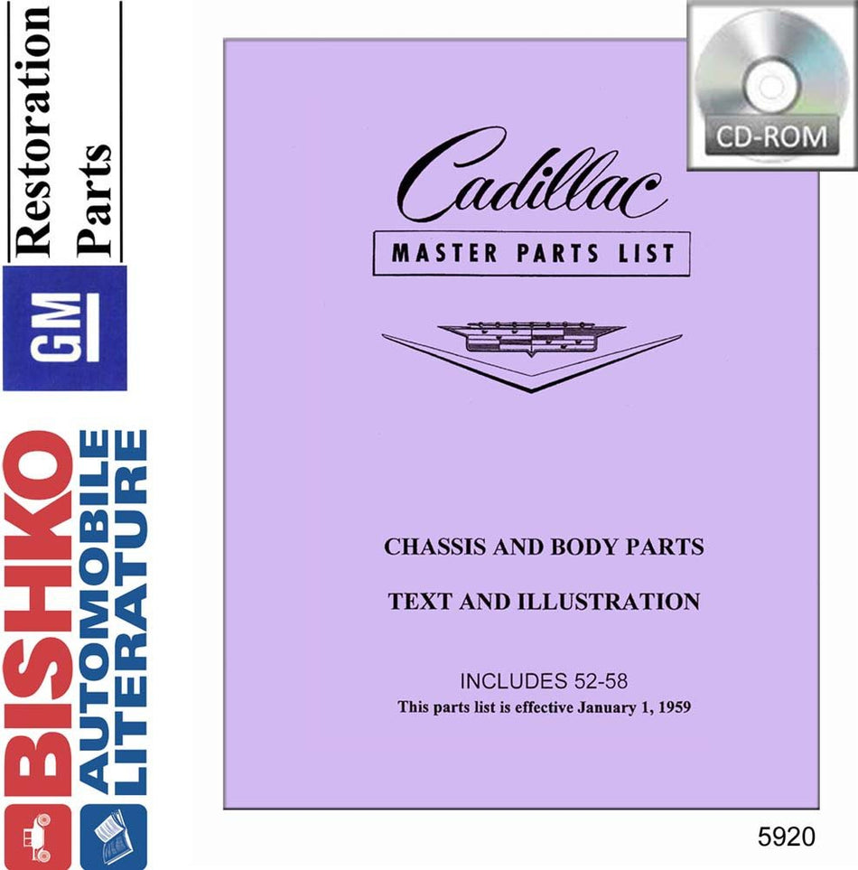 bishko automotive literature 1952 1954 1956 1958 Cadillac Parts Numbers Book List CD Interchange Drawings
