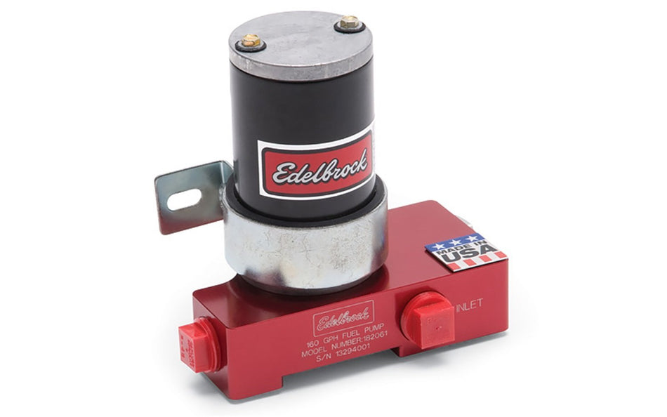 Edelbrock 182061 Quiet-Flo Electric Fuel Pump 160 GPH 12 PSI 1/2 in. NPT Inlet/Outlet 1000+ HP, Red