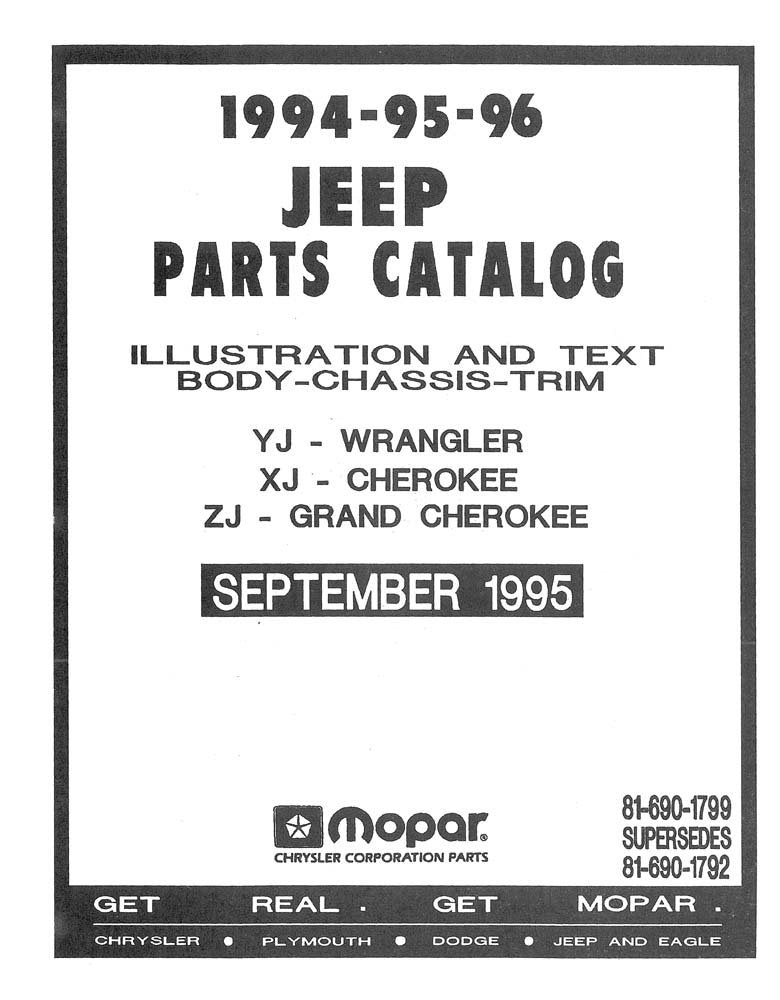 bishko automotive literature 1994 1995 1996 Jeep Cherokee Parts Numbers Book List Guide Catalog Interchange