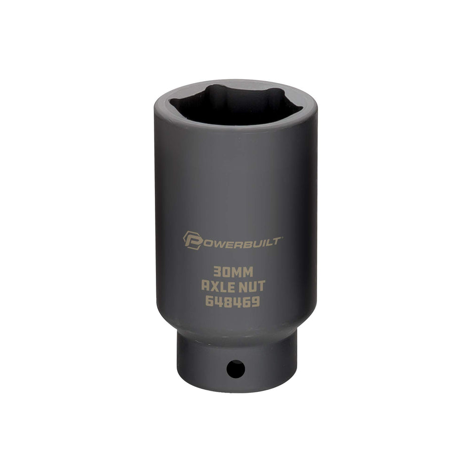 Powerbuilt 30mm Axle Nut Socket, 1/2-Inch Drive, 6 Point, Extra Deep, Remove Axles Shaft Nuts - 648469
