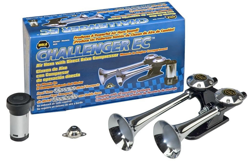 Wolo (809) Challenger EC Chrome Finish Dual Trumpet Horn - 12 Volt, Dual Tone, Engine Compartment Mount