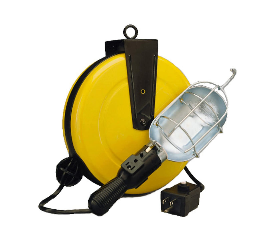 Alert Retractable Cord Reel with Incandescent Work Light with Circuit Breaker - 5000-50G-CB