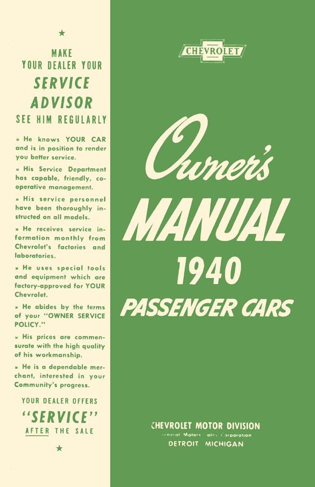 bishko automotive literature 1940 Chevrolet Owners Manual User Guide Reference Operator Book Fuses Fluids