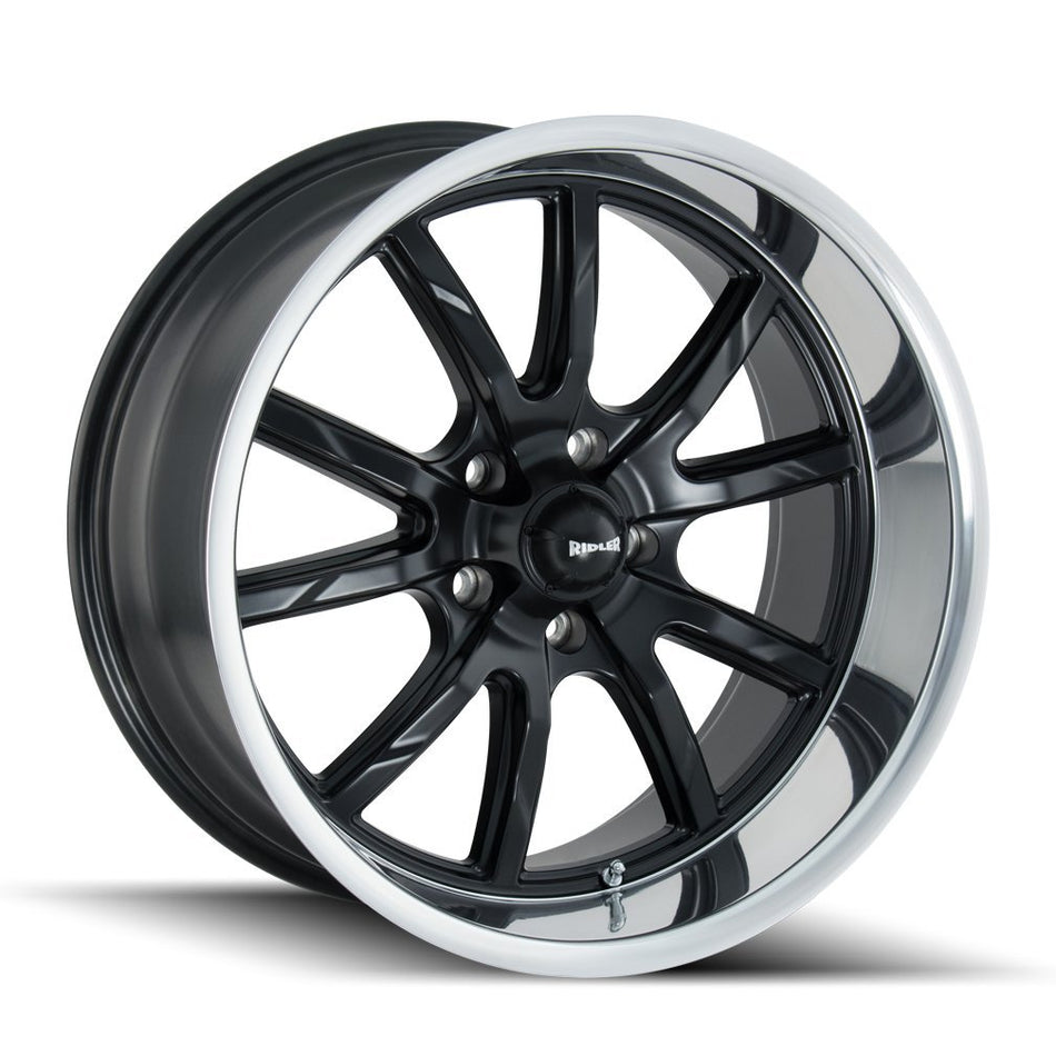 Ridler 650 Matte Black/Polished Lip Wheel with Painted Finish (18 x 9.5 inches /5 x 114 mm, 0 mm Offset)
