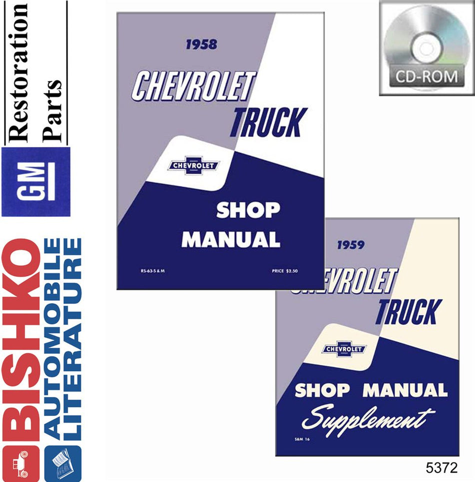bishko automotive literature 1958 1959 Chevy Truck Shop Service Repair Manual CD Engine Drivetrain Wiring