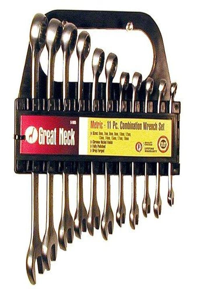 Great Neck 11-Piece Large Metric Wrench Set, 6mm-19mm, Chrome Plated, Heat Treated Steel, Includes: 6mm, 7mm, 8mm, 9mm, 10mm, 12mm, 13mm, 14mm, 15mm, 17mm, 19mm