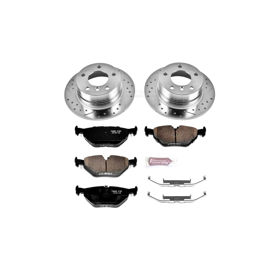 Power Stop K593 Rear Z23 Carbon Fiber Brake Pads with Drilled & Slotted Brake Rotors Kit