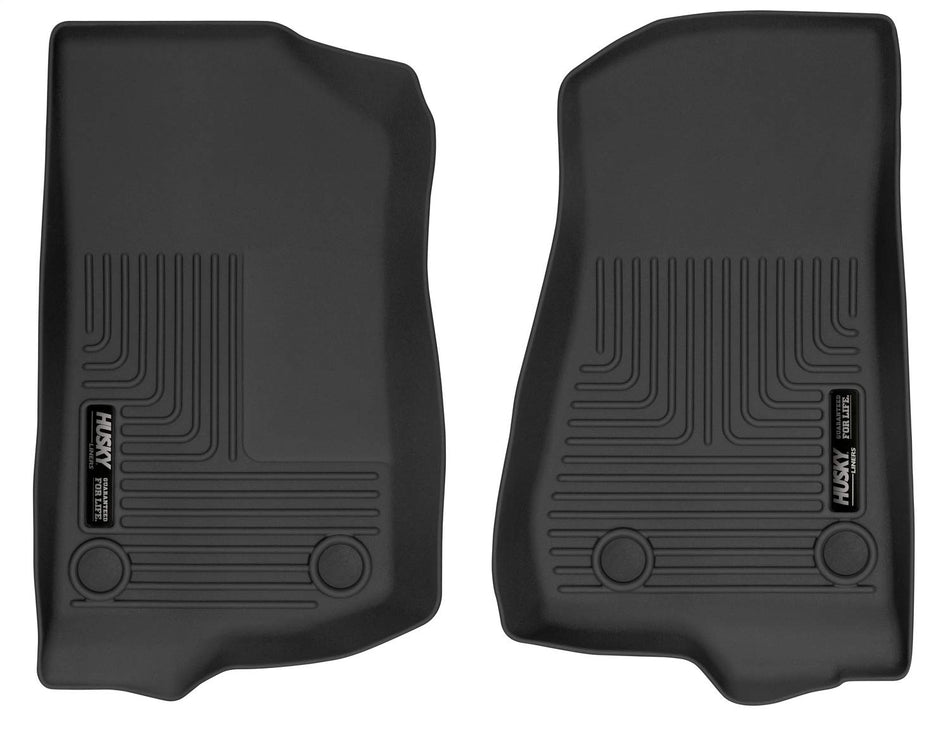 Husky Liners u2014 X-act Contour | Fits 2019 - 2024 Wrangler JL 2/4 door Unlimited, 20 - 23 Jeep Gladiator, 2018 Wrangler JK (Excludes Hybrid) Front Row - Black, 2 pcs. | 54531