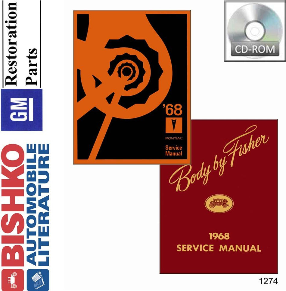 bishko automotive literature 1968 Pontiac Firebird Bonneville Shop & Body Service Repair Manual CD Engine