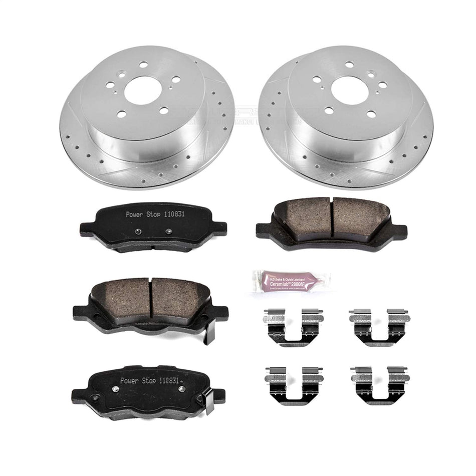 Power Stop K5867 Rear Z23 Carbon Fiber Brake Pads with Drilled & Slotted Brake Rotors Kit