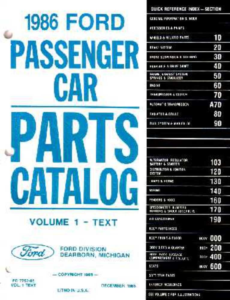 bishko automotive literature 1986 Ford Parts Book Numbers Book Interchange Illustrations OEM