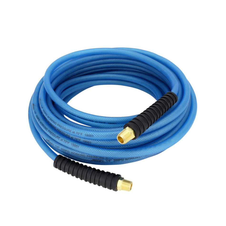 Milton (1623-2) FLEX HOSE Reinforced Polyurethane Air Hose 50 ft. x 1/4��������� ID, 200 PSI, Lightweight Hybrid Air Compressor Hose w/ ��������������� MNPT brass fitting, Cold Weather Flexible, Bend Restrictor ��������� Blue