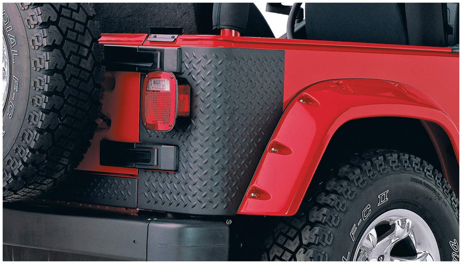 Bushwacker Trail Armor Rear Corner Covers | 2-Piece Set, Black, Textured Finish | 14001 | Fits 1997-2006 Jeep Wrangler TJ Pocket Style Fender Flares